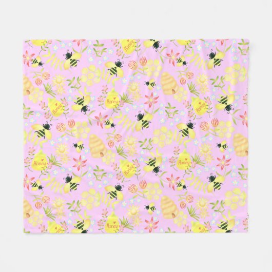 Honey Bee Pink Fleecedecke (Vorderseite (Horizontal))