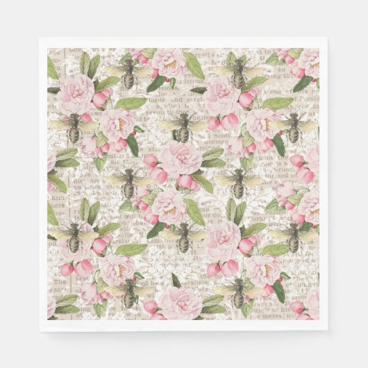 Honey Bee Pink Floral Serviette (Vorderseite)