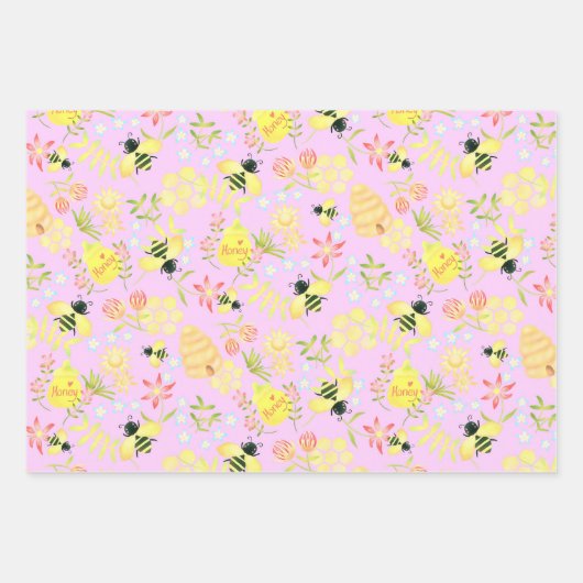 Honey Bee Pink Geschenkpapier Set (Vorderseite)