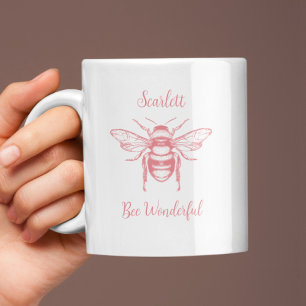 Honey Bee Pink White Personalize Coffee Tasse