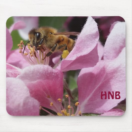 Honey Bee Pollinating Pink Crabapple Tree Blossom Mousepad (Vorne)