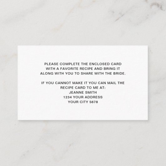 Honey Bee Recipe Anfrage Begleitkarte (Rückseite)