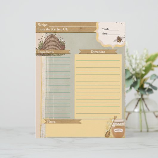Honey Bee Recipe Card Beilage (Stehend Vorderseite)
