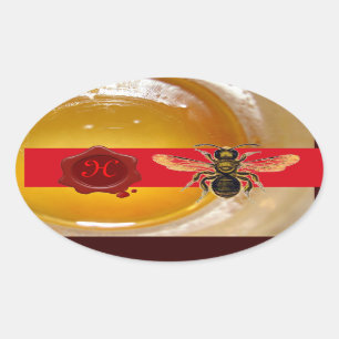 HONEY BEE RED WAX SIEGEL MONOGRAM, BEEKEEPER OVALER AUFKLEBER