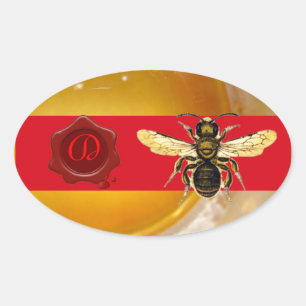 HONEY BEE RED WAX SIEGEL MONOGRAM, BEEKEEPER OVALER AUFKLEBER