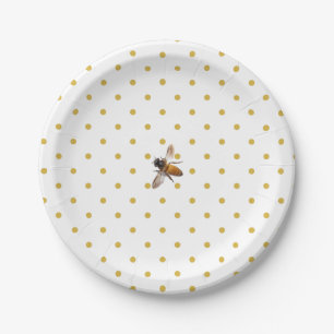 Honey Bee   Retrogold und weißes Polka-Dot-Muster Pappteller