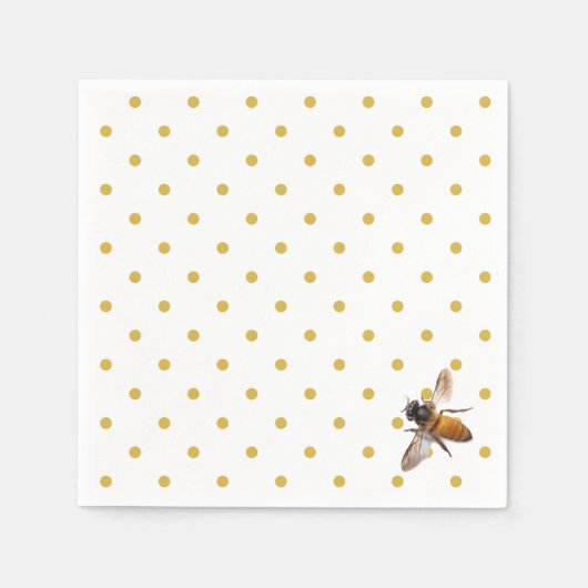 Honey Bee | Retrogold und weißes Polka-Dot-Muster Serviette (Vorderseite)