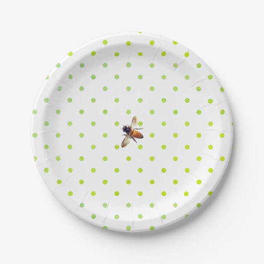 Honey Bee | Retrogrün-weißes Polka-Dot-Muster Pappteller (Vorderseite)