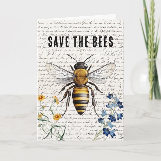 Honey Bee Rettete die Bienen-Script-Blume Karte (Vorderseite)