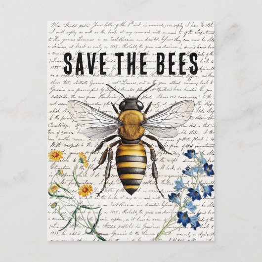 Honey Bee Rettete die Bienen-Script-Blume Postkarte (Vorderseite)