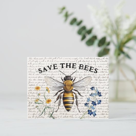 Honey Bee Rettete die Bienen-Script-Blume Postkarte (Stehend Vorderseite)