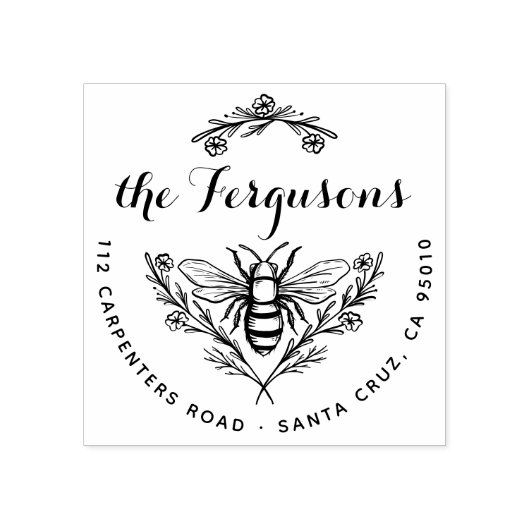 Honey Bee Rustic Script Family Name Rücksendeadres Gummistempel (Prägung)