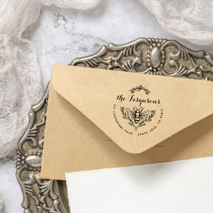 Honey Bee Rustic Script Family Name Rücksendeadres Gummistempel