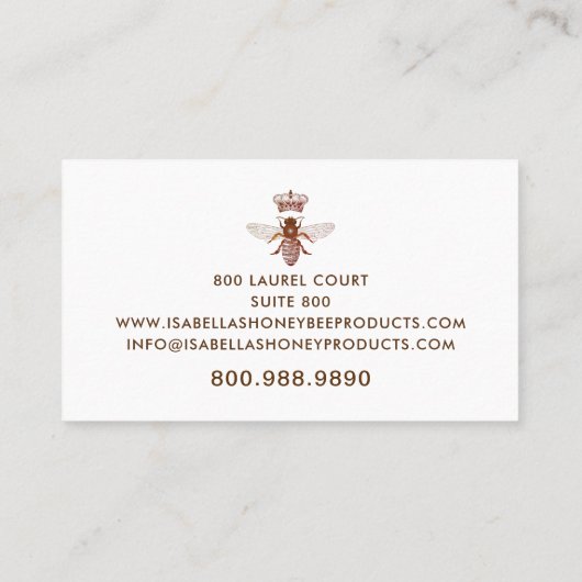 Honey Bee Skincare Amber Products Business Card Visitenkarte (Rückseite)