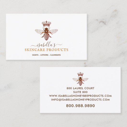 Honey Bee Skincare Products Business Card Visitenkarte (Vorne/Hinten)