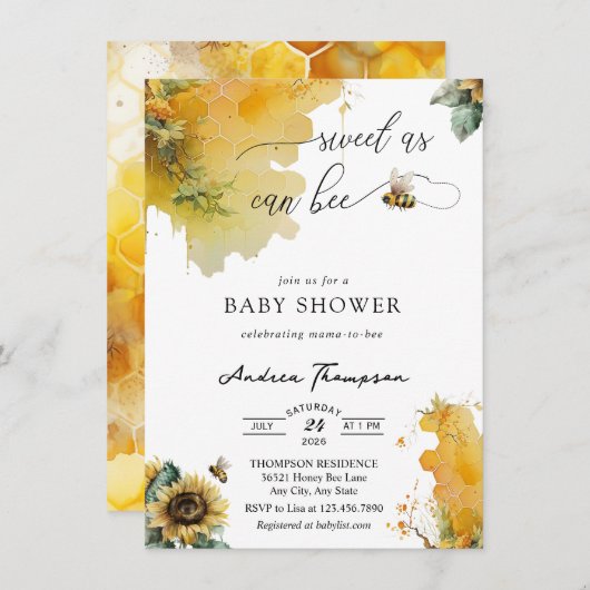Honey Bee | Sonnenblume Bee Baby Dusche Einladung (Vorne/Hinten)