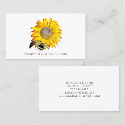 Honey Bee Sunflower Beekeeper Aviary Business Card Visitenkarte (Vorne/Hinten)