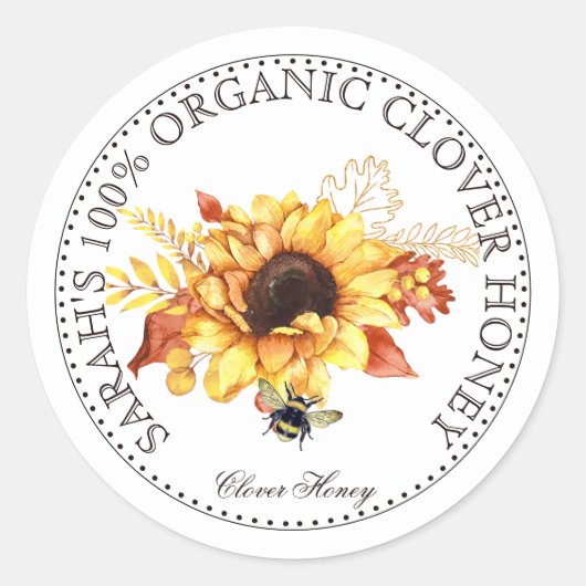 Honey Bee Sunflower Honey Jar Label Runder Aufkleber (Vorderseite)