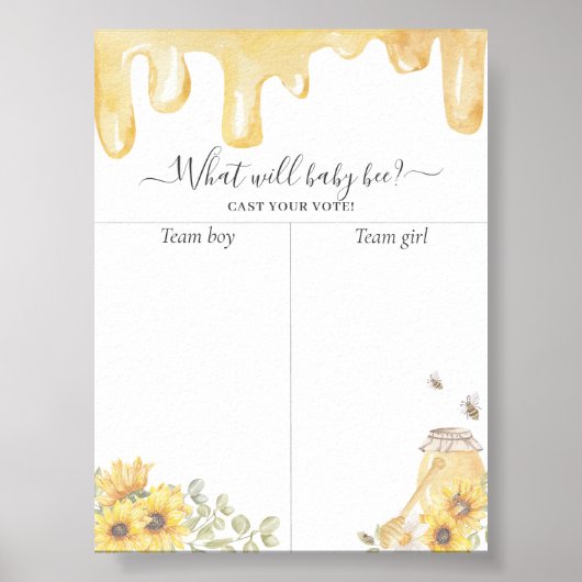 Honey Bee Sunflowers Gender Reveal Abstimmung Char Poster (Vorne)