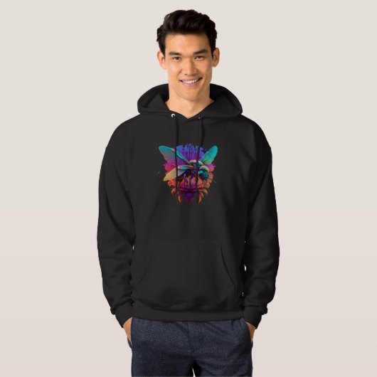Honey Bee Synthwave Flower Retro Bee Keeper Garden Hoodie (Vorne ganz)