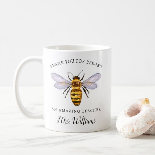 Honey Bee Teacher Bewertung Name Tasse Geschenk (Mit Donut)