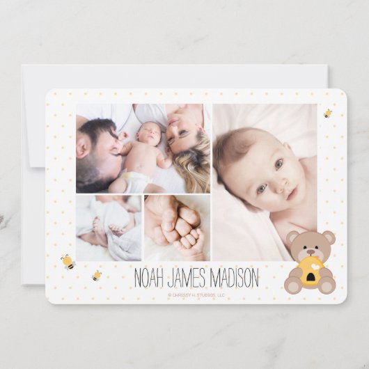 Honey Bee Teddy Bear Geburtsankündigung Ankündigung (Rückseite)