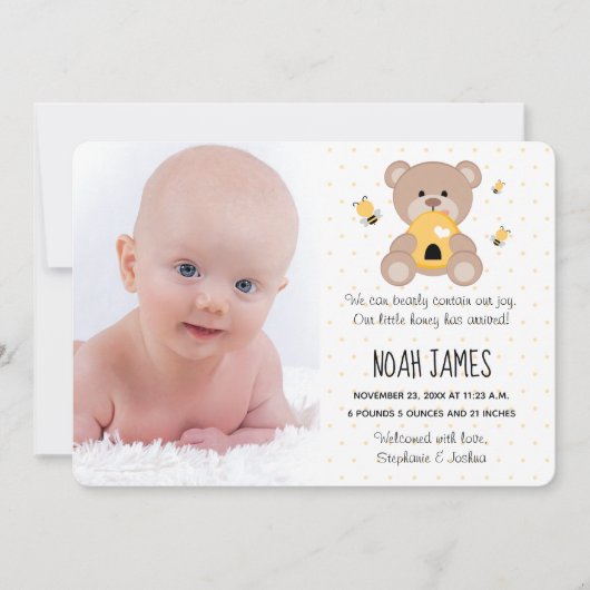 Honey Bee Teddy Bear Geburtsankündigung Ankündigung (Vorderseite)