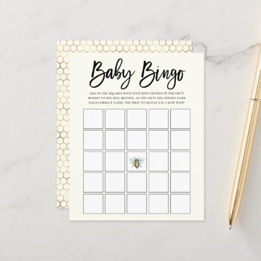 Honey Bee Theme Baby Bingo Game (Vorderseite/Rückseite Beispiel)