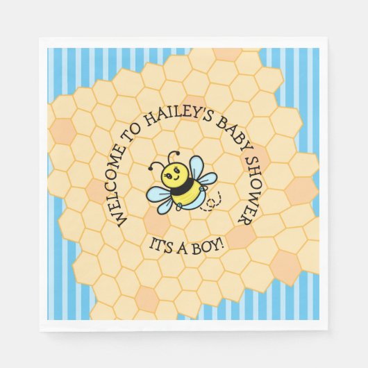 Honey Bee Themed Boy's Baby Shower Napkins Serviette (Vorderseite)