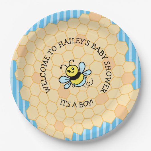 Honey Bee Themed Boy's Baby Shower Pappteller (Vorderseite)