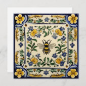 Honey Bee Traditional Blue Yellow Mediterranean Dankeskarte (Vorne/Hinten)