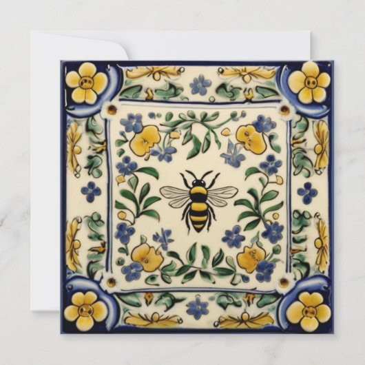 Honey Bee Traditional Blue Yellow Mediterranean Dankeskarte (Vorderseite)
