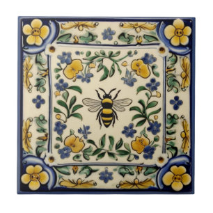 Honey Bee Traditional Blue Yellow Mediterranean Fliese