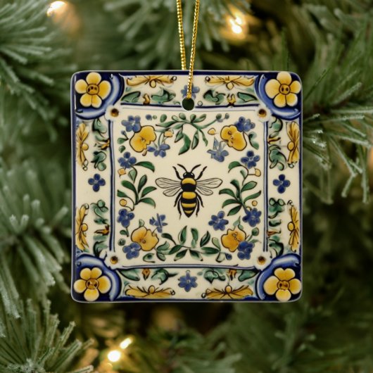 Honey Bee Traditional Blue Yellow Mediterranean Keramikornament (Baum)