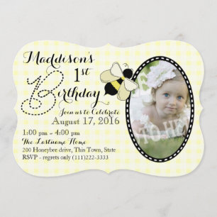 Honey Bee und Gingham Birthday Einladung