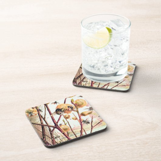 Honey bee Vintag Illustration Untersetzer (Rechte Seite)