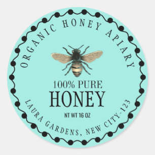 Honey Bee Vintag Jar Minimal Beach Green Runder Aufkleber