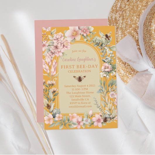 Honey Bee Watercolor Wildblume First Bee Day Einladung