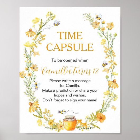 Honey Bee Wildblume Birthday Time Capsule Zeichen Poster (Vorne)