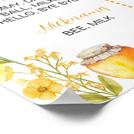 Honey Bee Wildblume First Birthday Milestone Zeich Poster (Ecke)