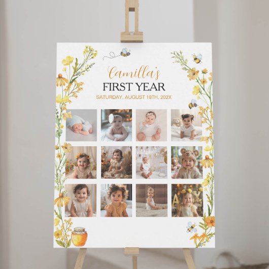 Honey Bee Wildblume First Birthday Milestone Zeich Poster