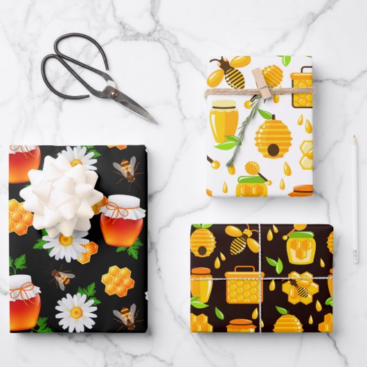 Honey Bee Wrapping Paper Set 3 Geschenkpapier Set (Vorderseite)