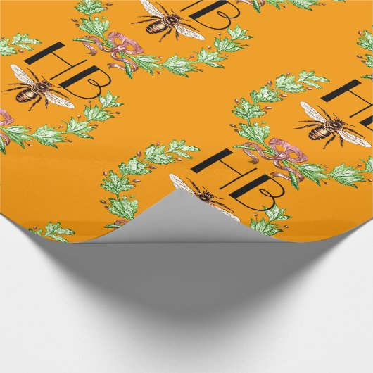 HONEY BEE, WREATH MIT OAK BLÄTTER MONOGRAM GESCHENKPAPIER (Ecke)