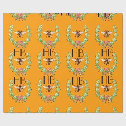 HONEY BEE, WREATH MIT OAK BLÄTTER MONOGRAM GESCHENKPAPIER (Flach)