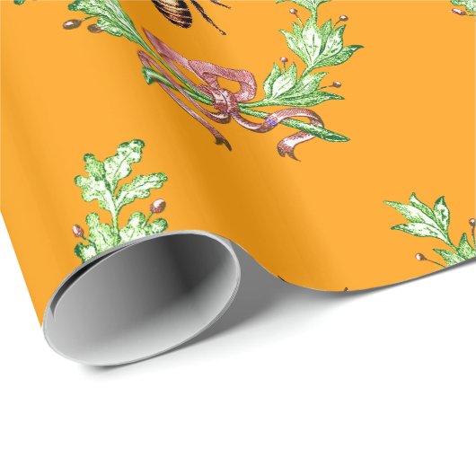 HONEY BEE, WREATH MIT OAK BLÄTTER MONOGRAM GESCHENKPAPIER (Rolleneckpunkt)