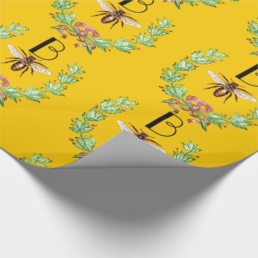 HONEY BEE, WREATH MIT OAK BLÄTTER MONOGRAM GESCHENKPAPIER (Ecke)
