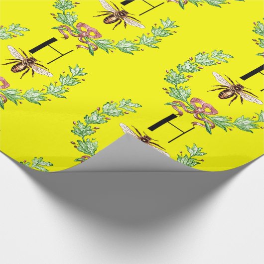 HONEY BEE, WREATH MIT OAK BLÄTTER MONOGRAM GESCHENKPAPIER (Ecke)