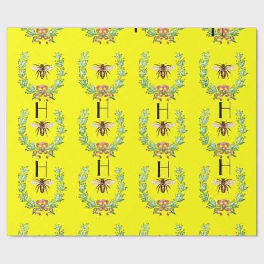 HONEY BEE, WREATH MIT OAK BLÄTTER MONOGRAM GESCHENKPAPIER (Flach)