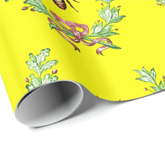 HONEY BEE, WREATH MIT OAK BLÄTTER MONOGRAM GESCHENKPAPIER (Rolleneckpunkt)