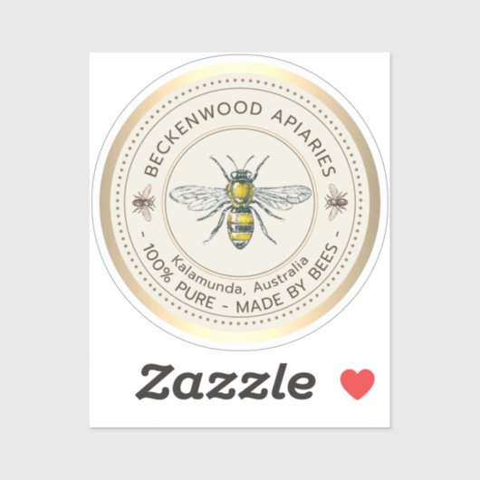 Honey Bee Yellow Beekeeper Apiary Gold Border Aufkleber (Blatt)